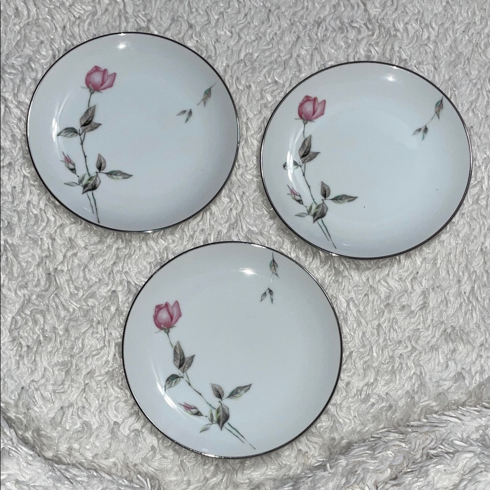 Style House Fine China Floral Porcelain Japan Plates Set of 3 Pink Dawn Rise